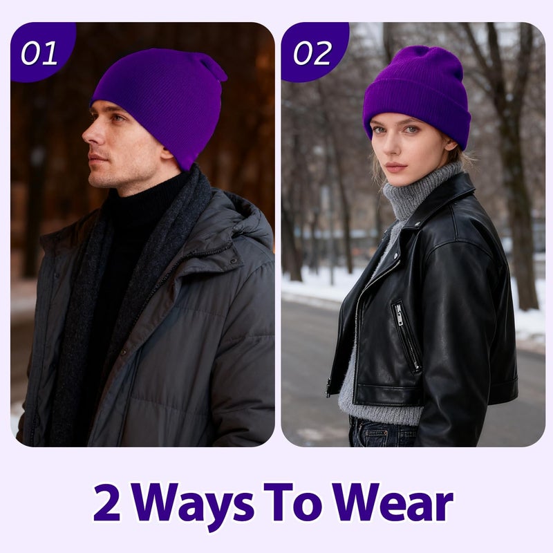 Dfqsofd Beanie for Men Women, Knitted Hats for Women Soft Warm Winter Hat Unisex Cuffed Beanie Skully Cap for Cold Weather - Image 3